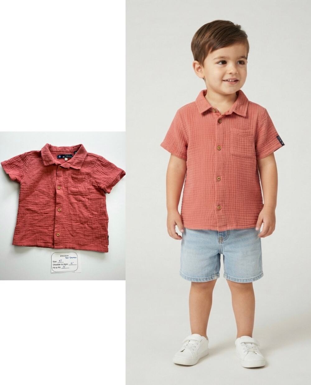 Ben Sherman Boys Coral Gauze Button Down Shirt Size 4T